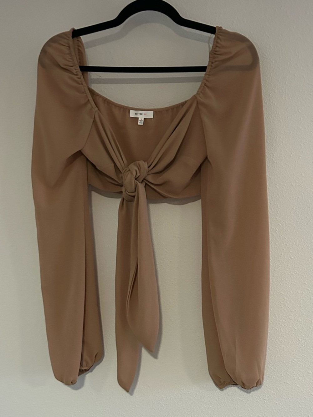 Better Be Taupe Tie-Front Long Sleeve Crop Top